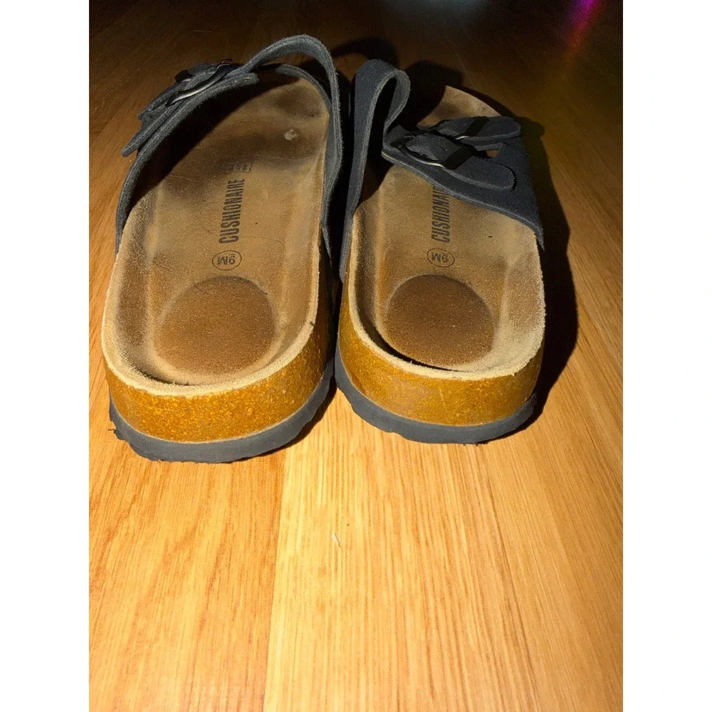 Cushionaire Lane Black Cork Footbed Sandals Double Strap Slide Womens 9M